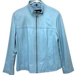 Jones New York Blue Full Zip Jacket 100% Leather MSRP $429 Size XL